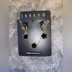 Gold and Black Flower Earrings